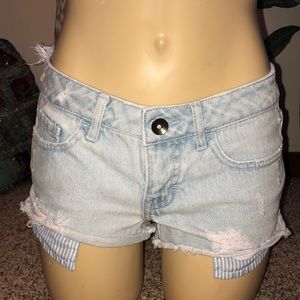 Element Distressed Denim Shorts w/ striped pockets